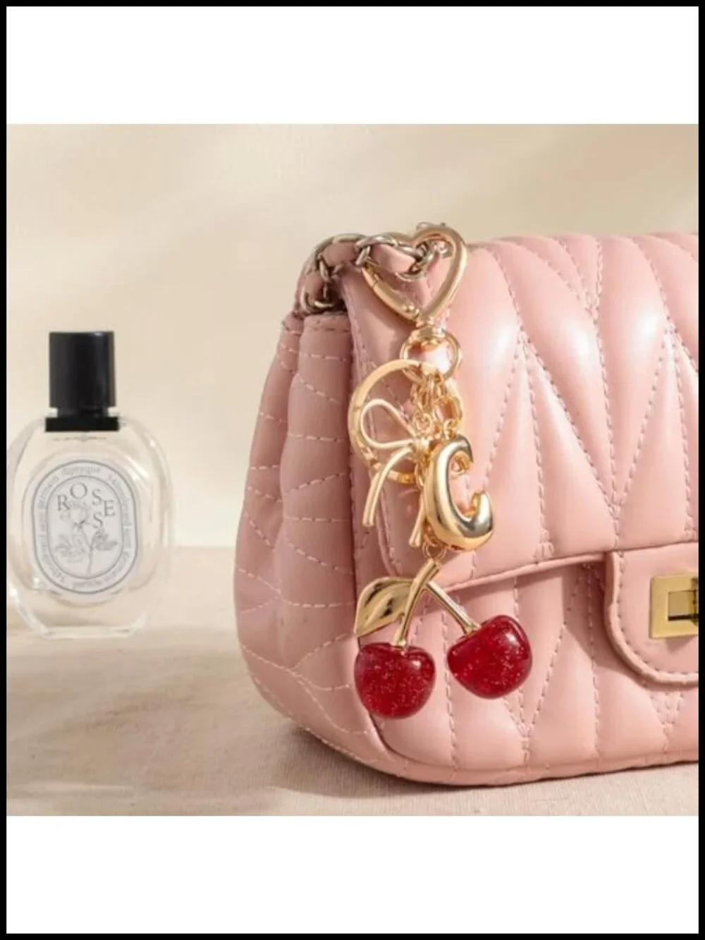 Gold-Plated Bubble Letter Initial Keychain with Cherry & Bow Bag Charm